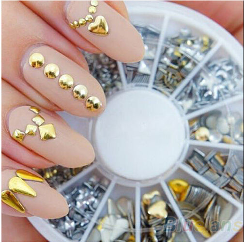 300 Pcs/Set 6 Styles Silver / 3D Shiny Metallic Luster Nail Decoration Wheel