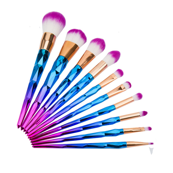10Pcs Unicorn Diamond Mermaid Make Up Brush Set
